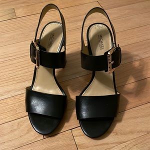 Michael Kors black leather open toe shoes. W size 8